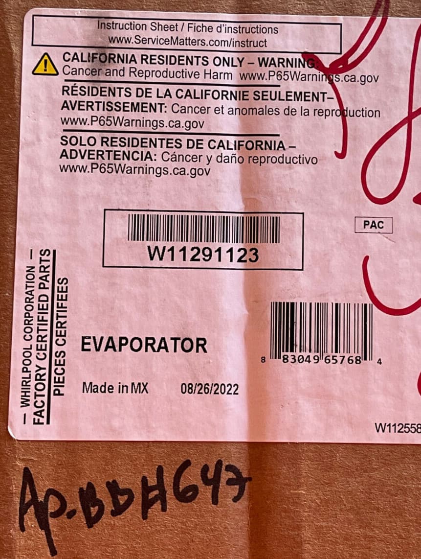 New Genuine Whirlpool Refrigerator  Evaporator W11291123 — thumbnail 2