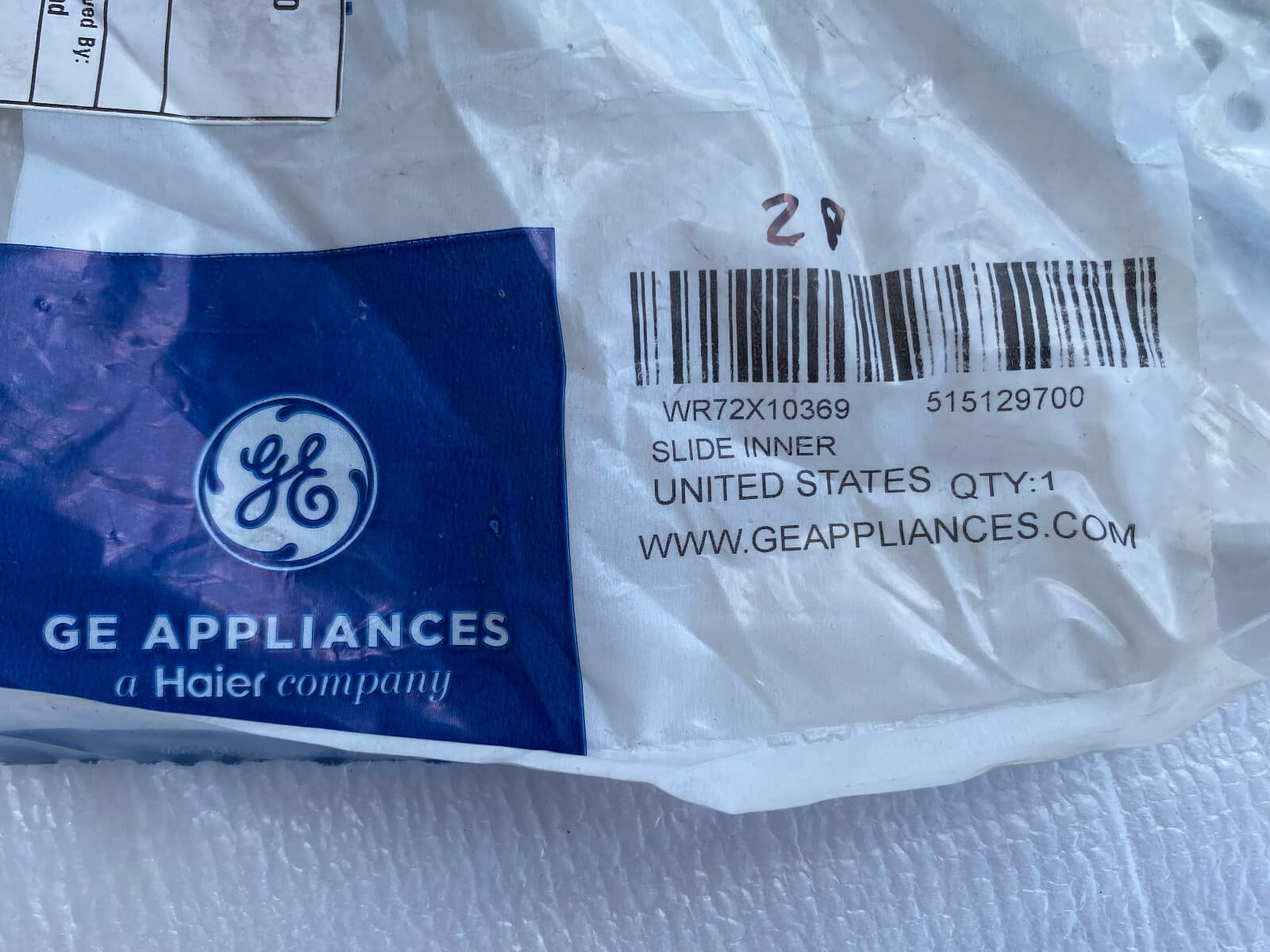 New Genuine GE Refrigerator Slide Inner WR72X10369 — thumbnail 2