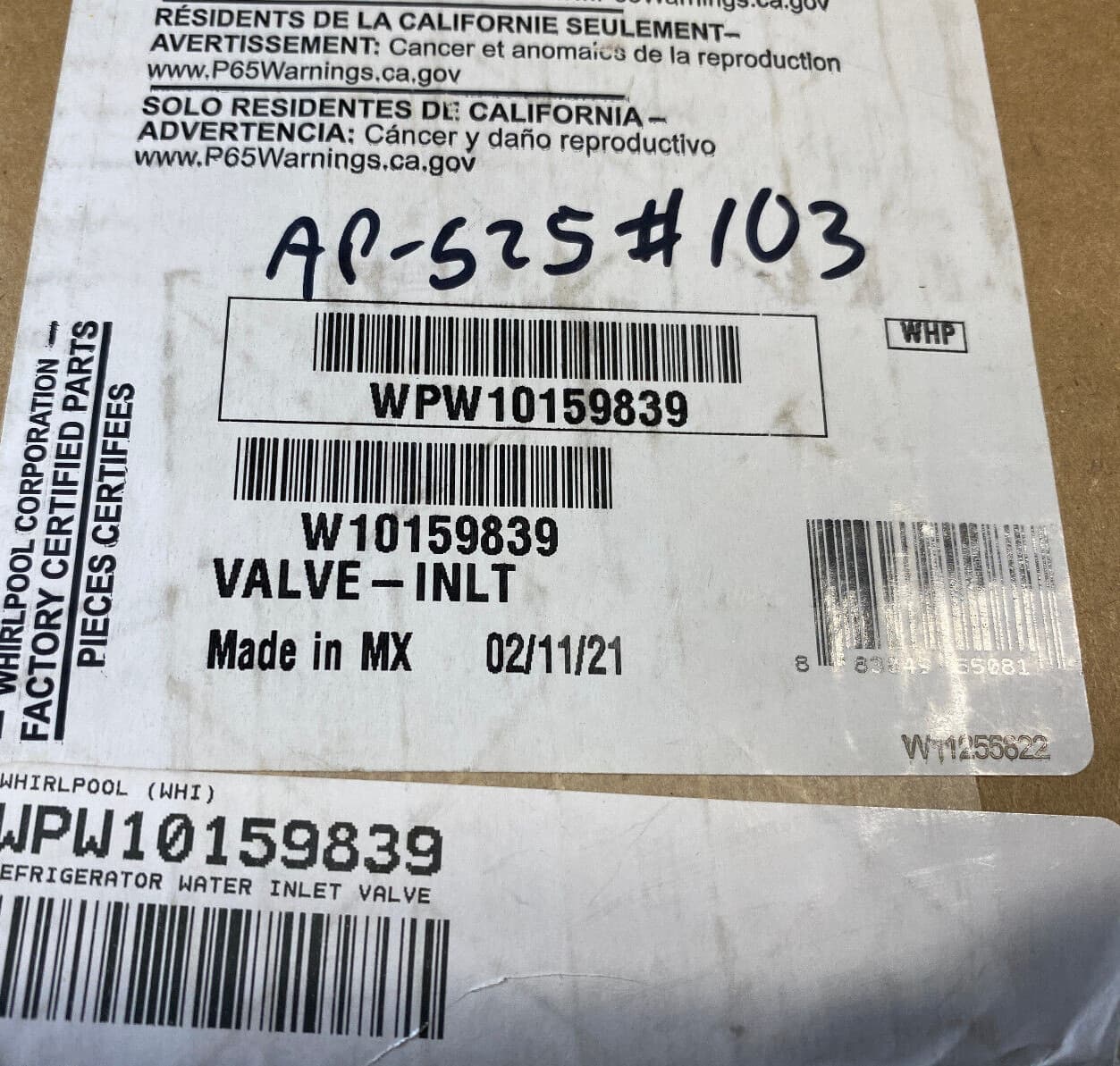 WPW10159839 W10159839  OEM  Whirlpool Refrigerator Water Inlet Valve New Genuine — thumbnail 6