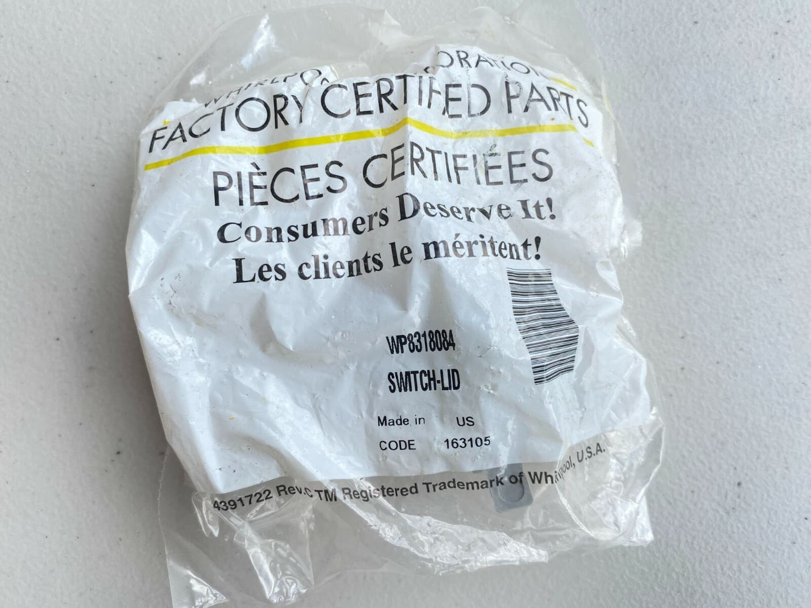 NEW Genuine OEM Whirlpool Washer Lid Switch  WTW5540SQ0	WP8318084 — thumbnail 5