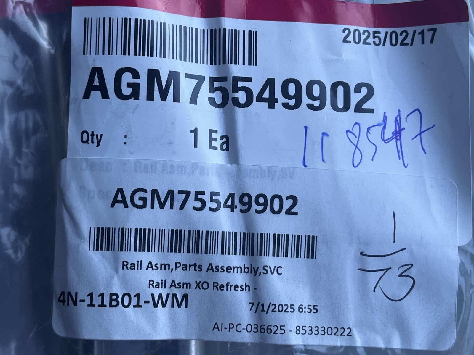 New Genuine OEM  LG Dishwasher Rail Asm Parts Assembly Svc AGM75549902 — thumbnail 3