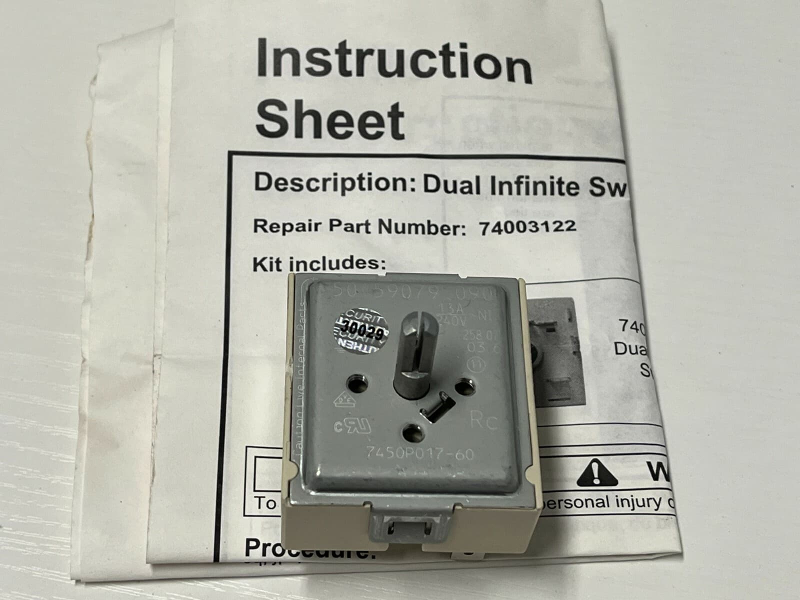 Genuine OEM Whirlpool Range Switch, Infinite 74003122 — thumbnail 2