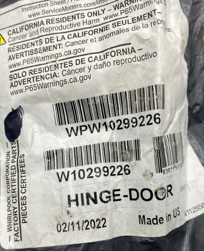 New Genuine OEM Whirlpool Range Oven Door Hinge WPW10299226 W10299226 — thumbnail 2