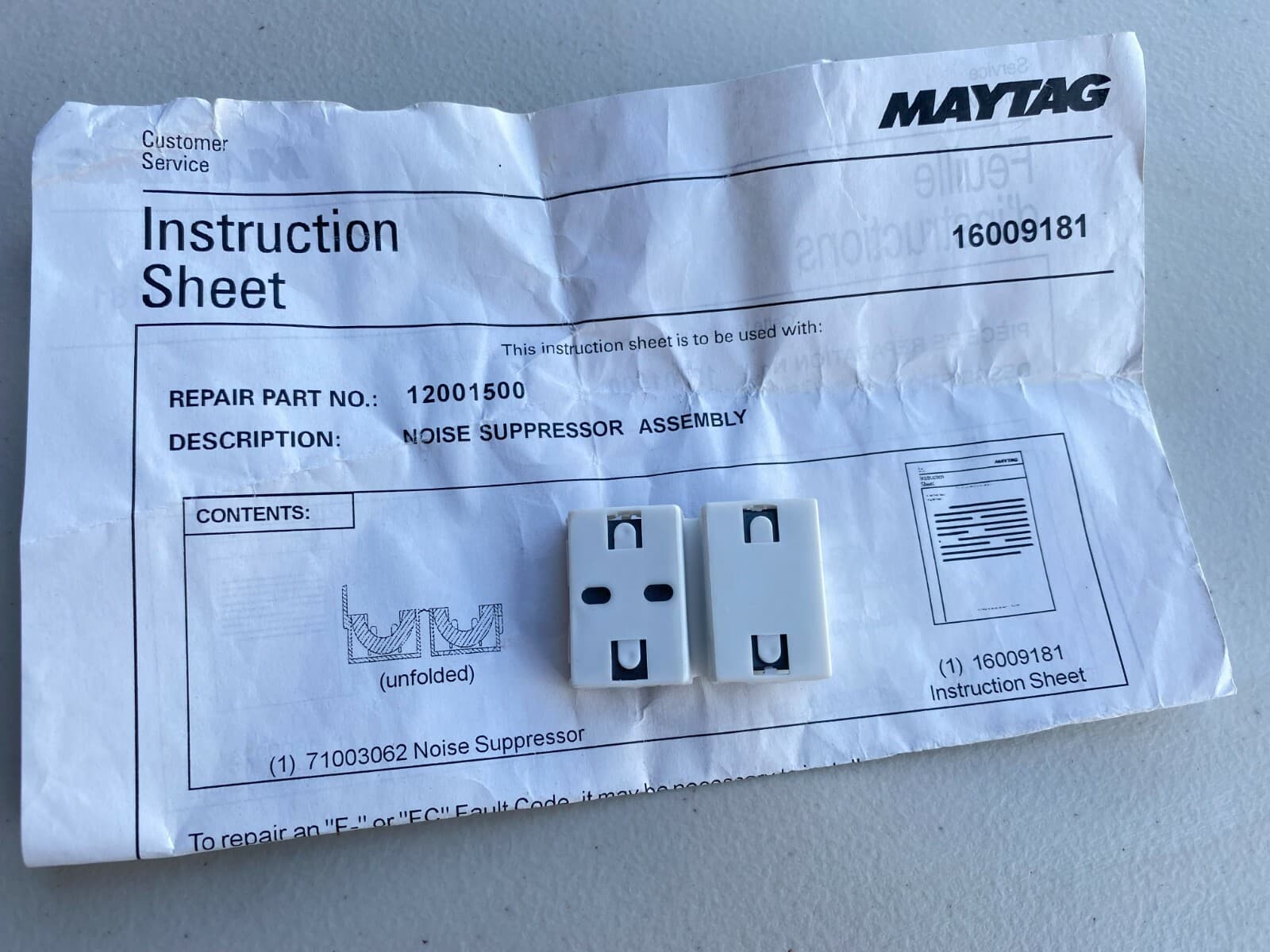 Genuine OEM MAYTAG Noise Suppressor Assembly 12001500 — thumbnail 2