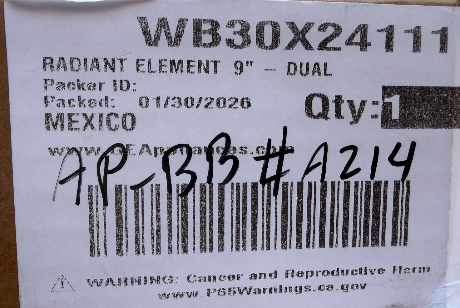 WB30X24111 OEM GE Cooktop 9" Dual Radiant Surface Element New Genuine — thumbnail 6