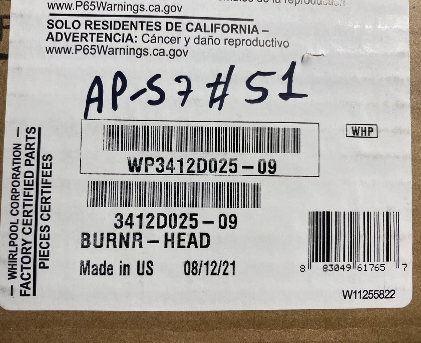 New Genuine OEM Whirlpool Gas Range Burnr-Head WP3412D025-09 — thumbnail 10