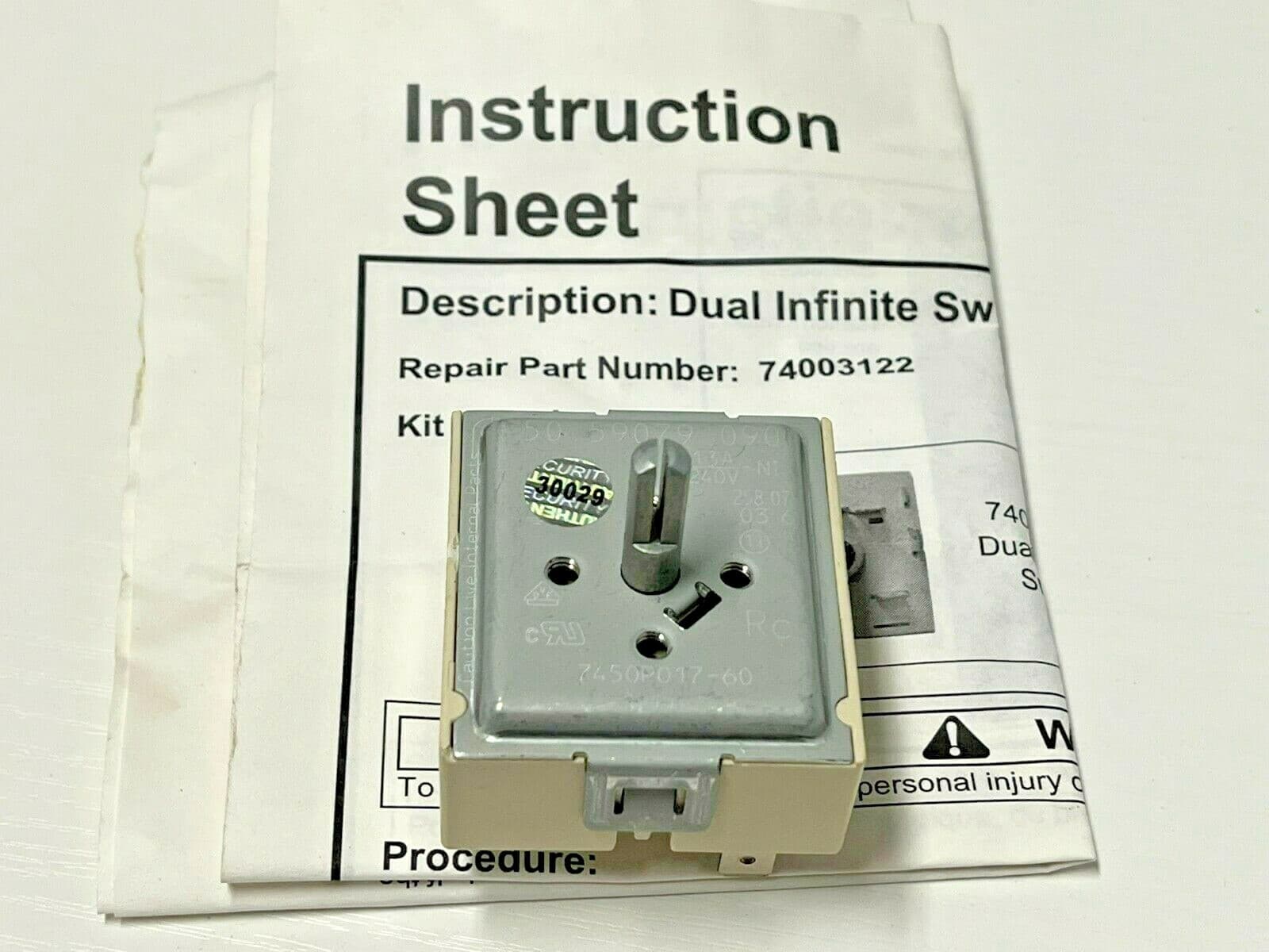 Genuine OEM Whirlpool Range Switch, Infinite 74003122