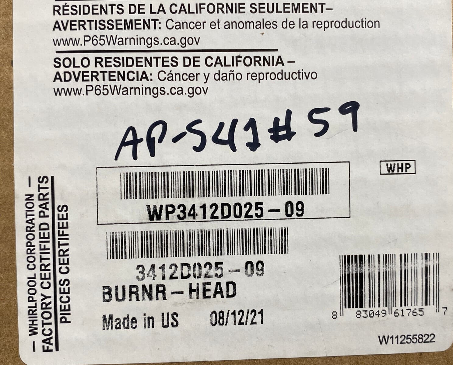 New Genuine OEM Whirlpool Gas Range Burnr-Head WP3412D025-09 — thumbnail 7