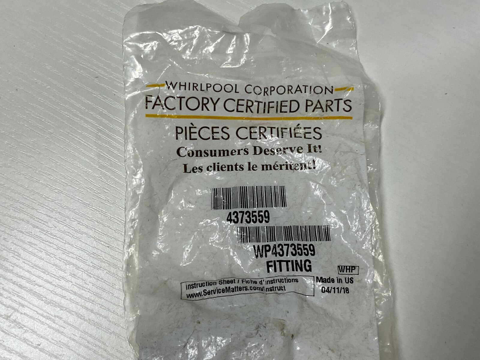 Genuine OEM Whirlpool Water Dispenser Hose Connector WP4373559 — thumbnail 4
