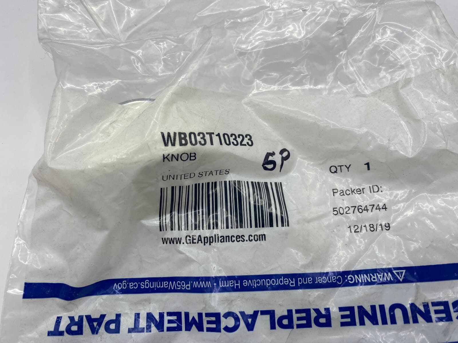 New Genuine OEM GE Cooktop Burner Knob WB03T10323 — thumbnail 4