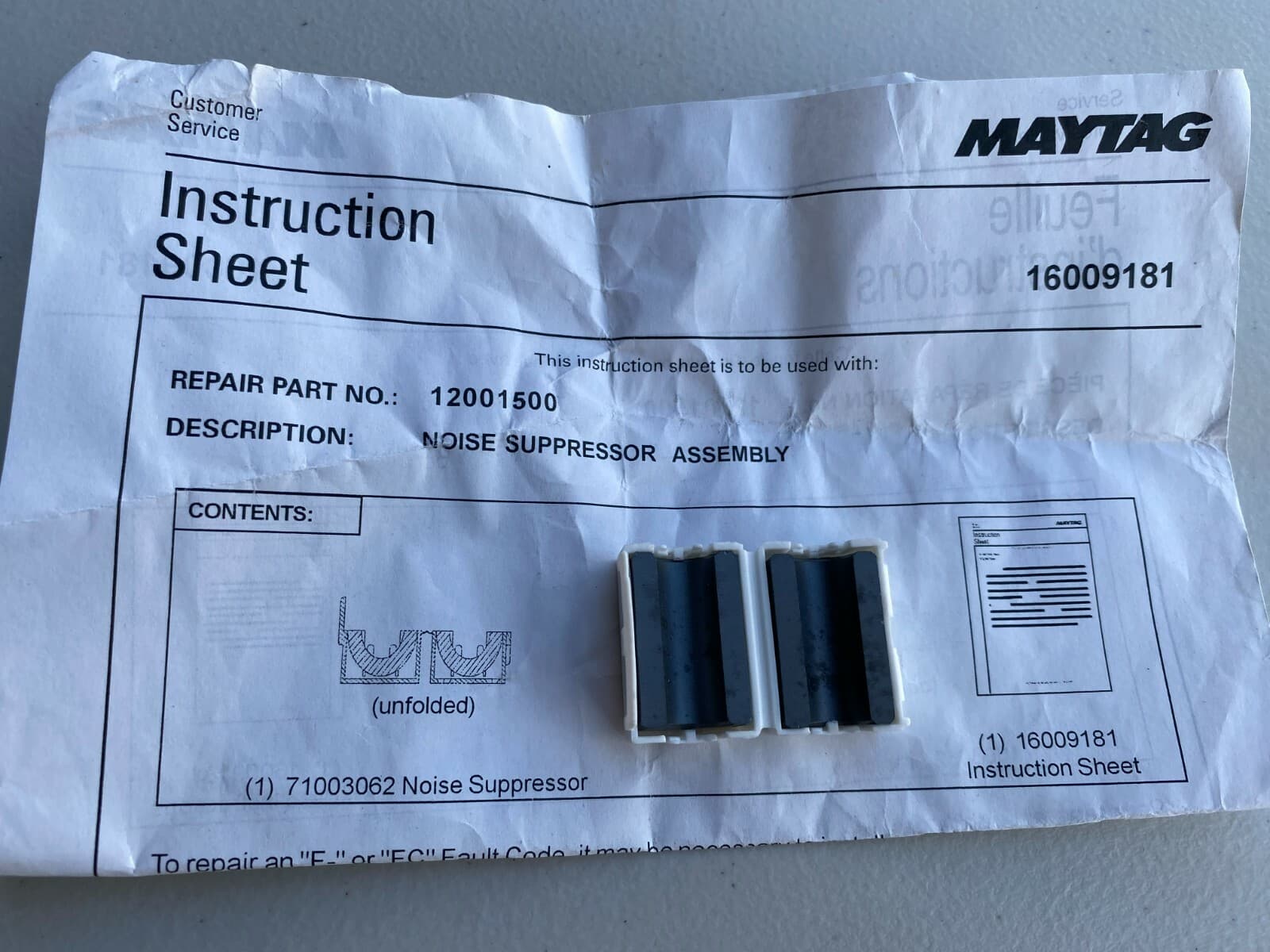 Genuine OEM MAYTAG Noise Suppressor Assembly 12001500