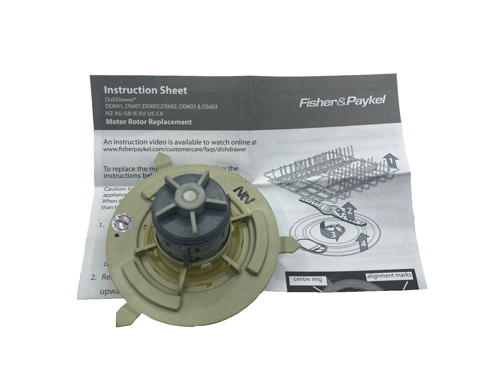 New Genuine OEM Fisher & Paykel Dishwasher Rotor Assembly 524185P — thumbnail 2