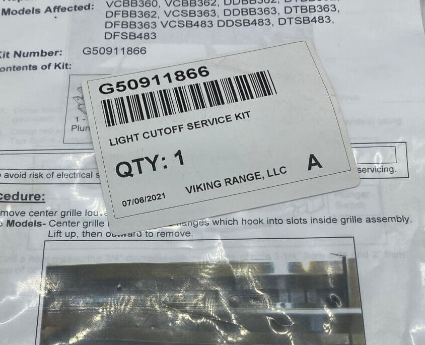 G50911866  Viking Refrigerator  Light Cut Off Service Kit New Genuine — thumbnail 4