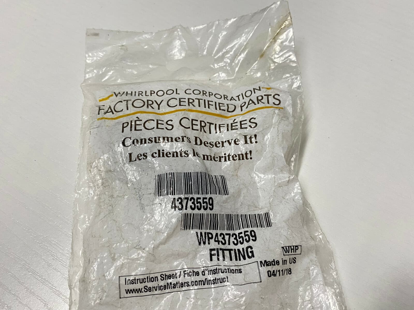 Genuine OEM Whirlpool Water Dispenser Hose Connector WP4373559 — thumbnail 3