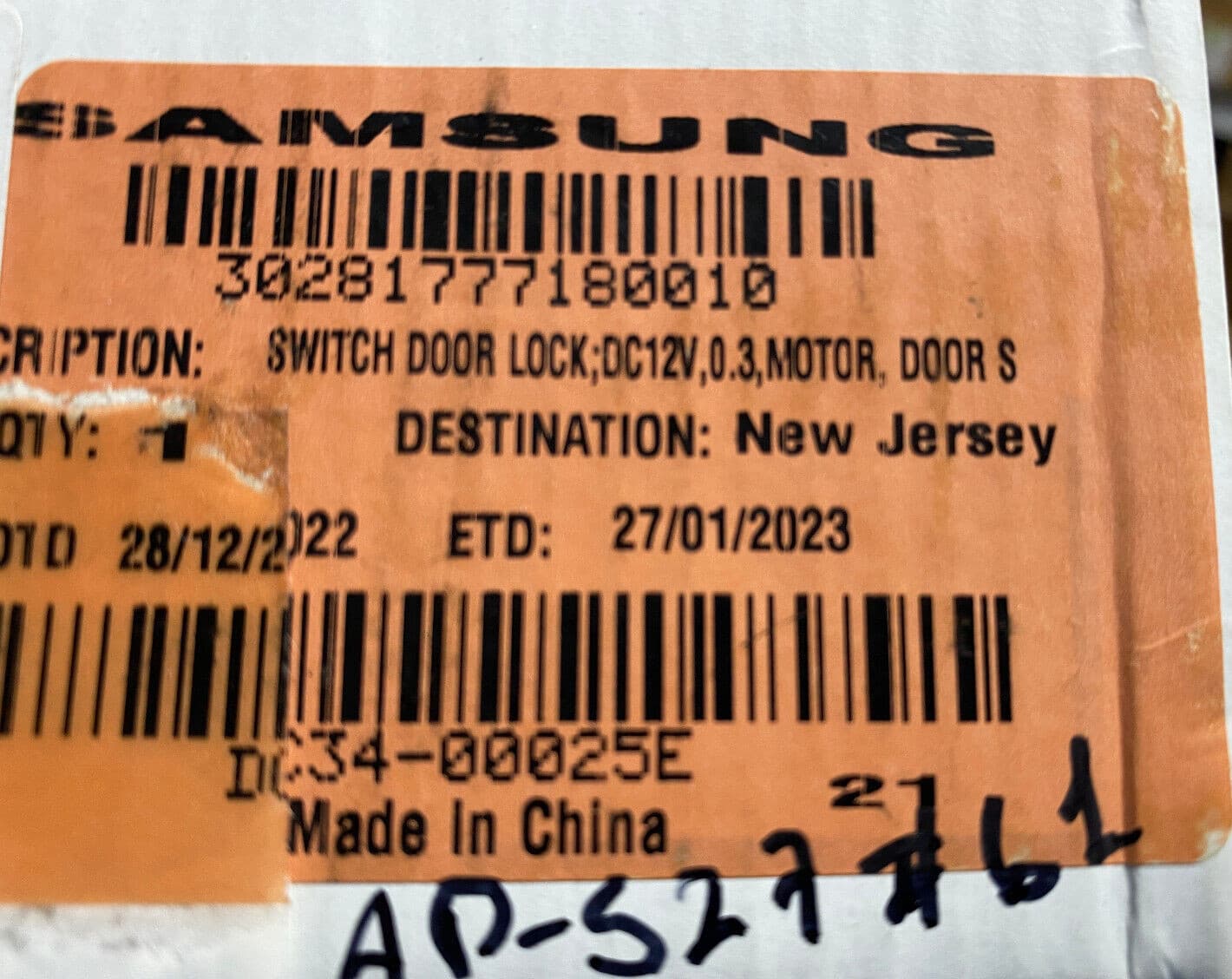 New Genuine OEM Samsung Washer Lid Lock Assembly DC34-00025E — thumbnail 5