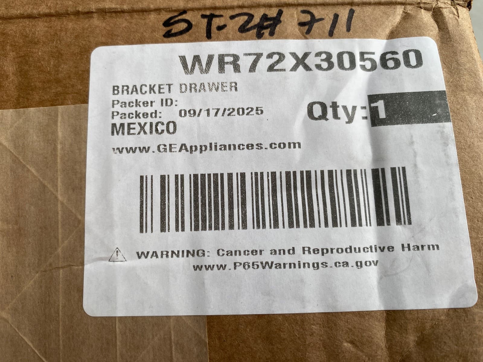 WR72X30560 OEM GE  Freezer Drawer Bracket (Left) New Genuine — thumbnail 3