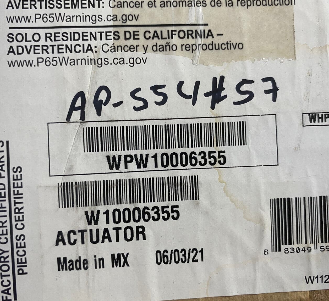 W10006355 WPW10006355 OEM  Whirlpool Washer Actuator NEW Genuine — thumbnail 18